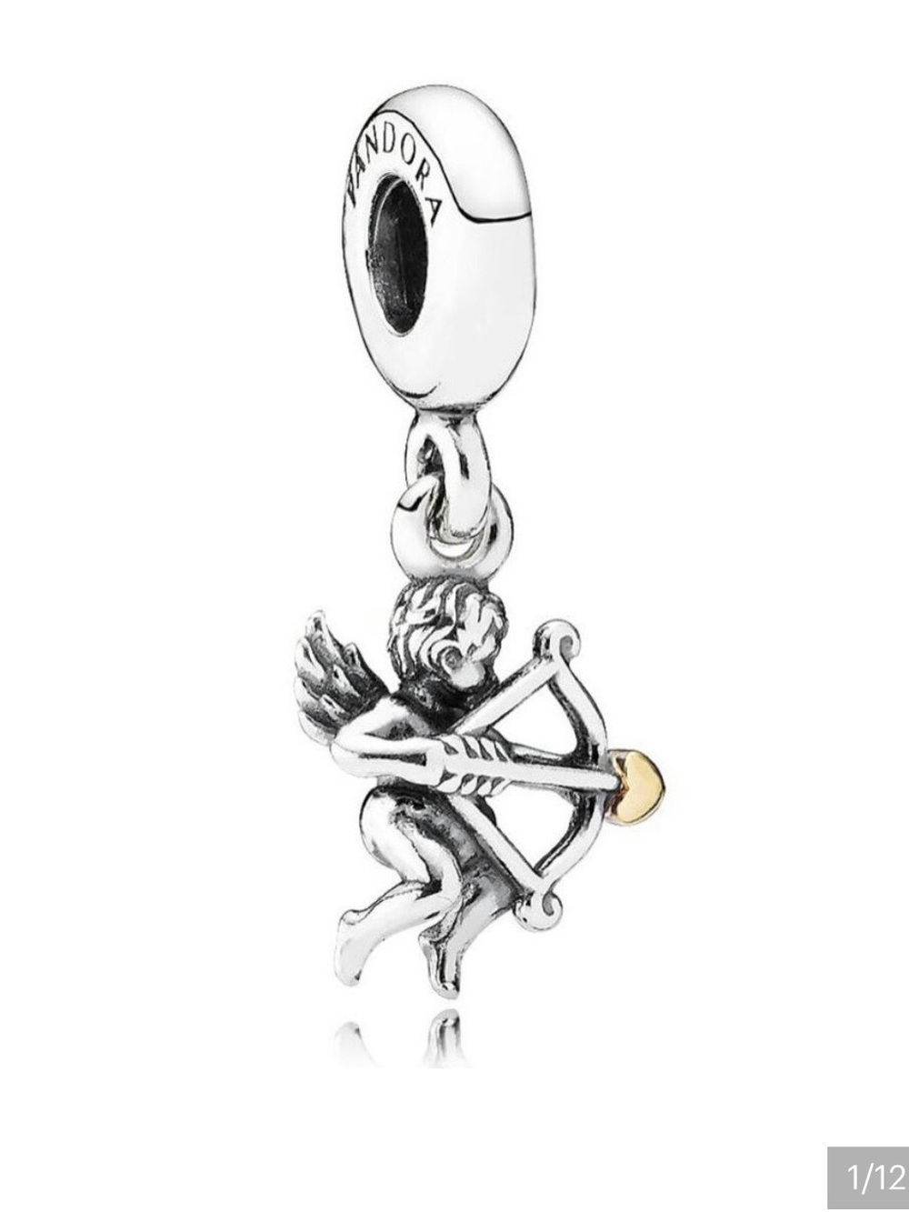 Pandora Cupid Silver Dangle Charm with 14K gold